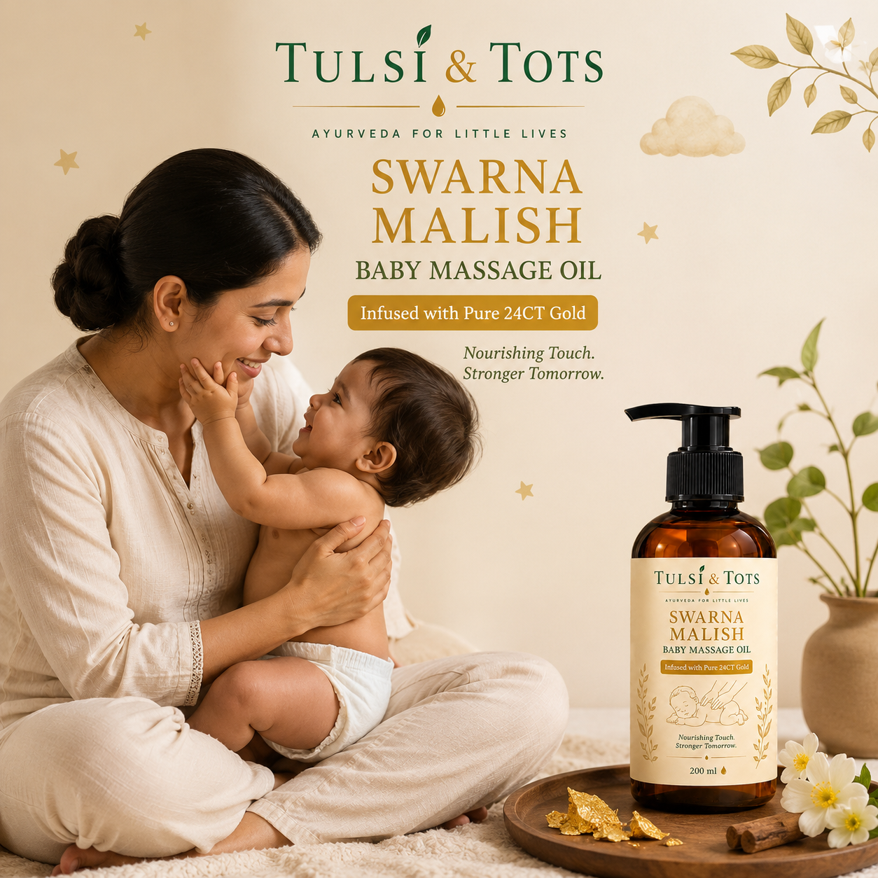 Tulsi and Tots Swarn Malish Ayurvedic massage oil 200ml